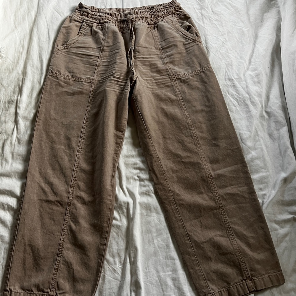 Aerie Beige wide leg cargo like pants with drawstring